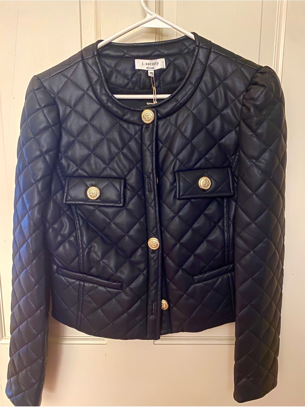 J. Society Navy Blue Quilted Faux Leather Jacket XS NWT